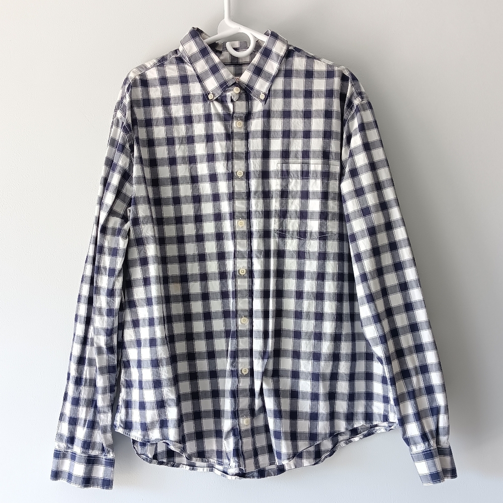 Merona Button Down Oxford Long-Sleeve Plaid Shirt White Purple Extra Extra Large